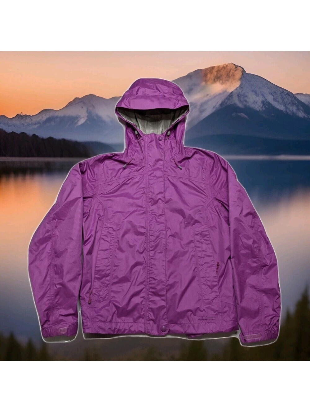 LL Bean Rain Jacket Womens XS X-Small Purple Hooded Hiking Camping Waterproof